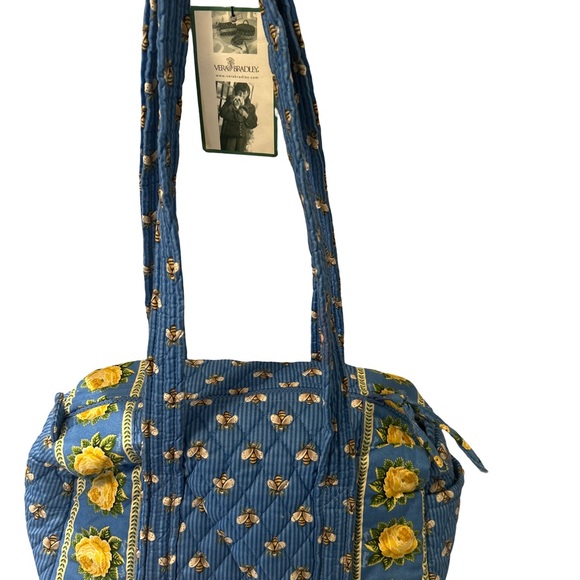 Y2K Vera Bradley Blue Bee Yellow Roses Flowers Barrel Satchel Bag Purse - Picture 2 of 12